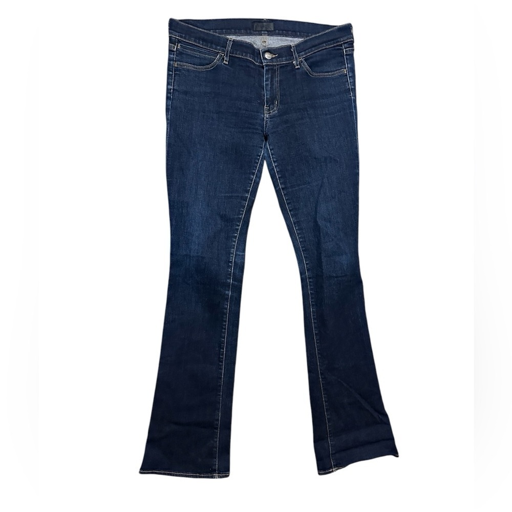 Koral boot cut denim jeans distressed size 31 12 dark wash blue